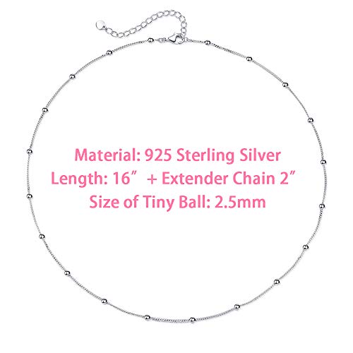 EPIRORA Choker Necklace for Women 925 Sterling Silver White Gold Plated Dainty Satellite Bead Chain Pendant Minimalist Jewelry, 16''+2" - Image 2