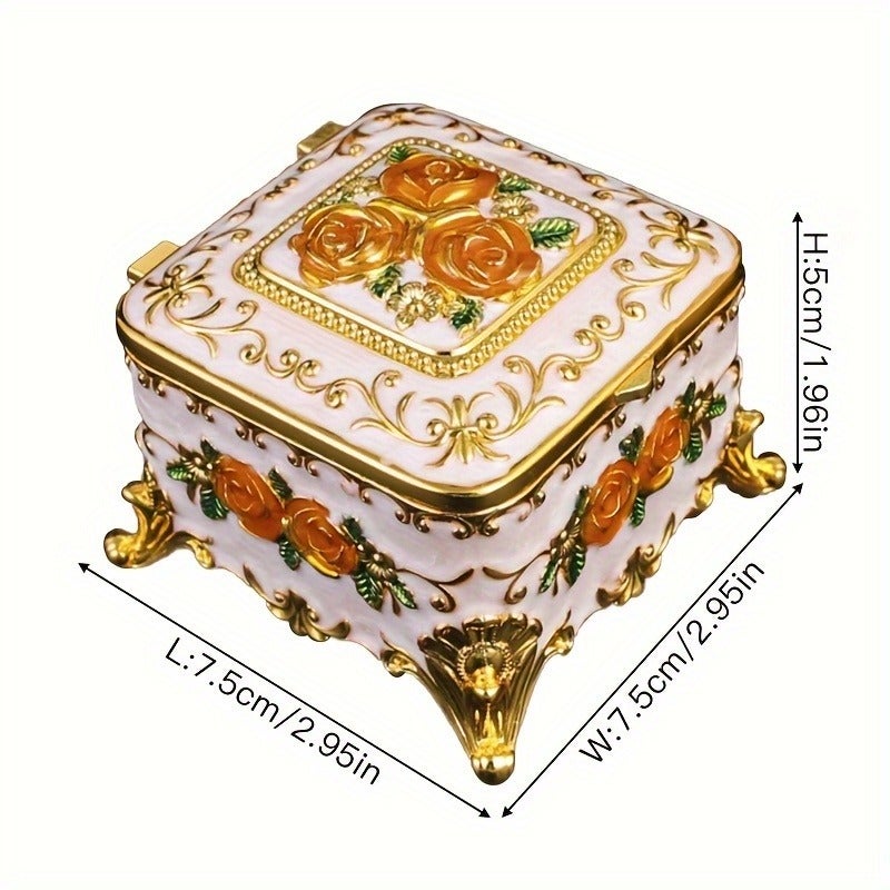 1 Square European Style Metal Painted Earring Jewelry Box - Premium Delicate Necklace Storage Box for Home & Wedding Table Decoration - Image 1