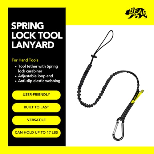BearTOOLS Tool Lanyard with Standard Spring Carabiner and Adjustable Loop End, 90cm Length, Maximum Weight Limit 8KG / 17.6lb, Fall Restraint with Shock Cord Stopper, 1 Pack (Black 0911S) - Image 2