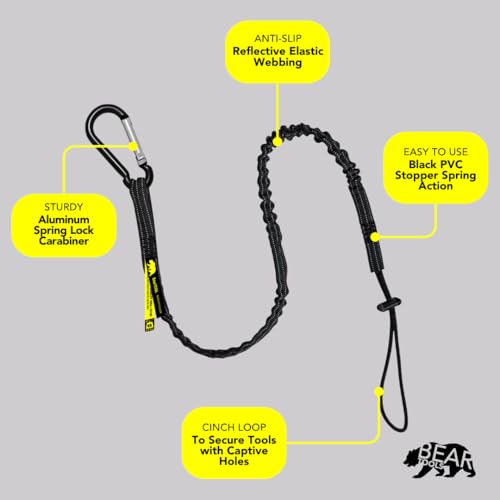 BearTOOLS Tool Lanyard with Standard Spring Carabiner and Adjustable Loop End, 90cm Length, Maximum Weight Limit 8KG / 17.6lb, Fall Restraint with Shock Cord Stopper, 1 Pack (Black 0911S) - Image 4