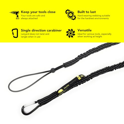 BearTOOLS Tool Lanyard with Standard Spring Carabiner and Adjustable Loop End, 90cm Length, Maximum Weight Limit 8KG / 17.6lb, Fall Restraint with Shock Cord Stopper, 1 Pack (Black 0911S) - Image 3