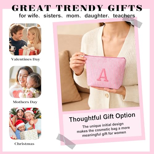 Fohufo Initial Makeup Bag Set - Cute Pink Stuff for Women, Personalized Makeup Pouch Cosmetic Bag, Travel Essentials Toiletry Bag, Birthday Christmas Gifts for Women Stocking Stuffers, Pink Letter E - Image 5