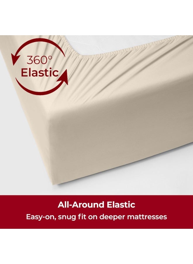 ميلاني Mellanni Extra Pocket Pocket King Sheet Set - 4 قطع أوراق الفراش الأيقونية وألواح وسادات - صفائح سرير تبريد ناعمة فاخرة - جيب عميق إضافي حتى 21 "" (Cal King Burnt Sand) - Image 4