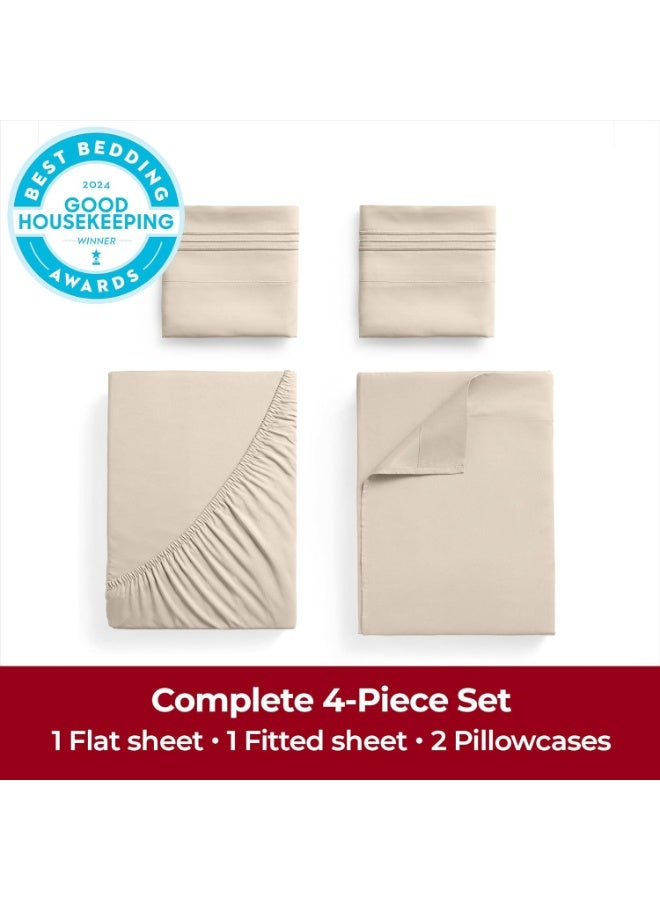 ميلاني Mellanni Extra Pocket Pocket King Sheet Set - 4 قطع أوراق الفراش الأيقونية وألواح وسادات - صفائح سرير تبريد ناعمة فاخرة - جيب عميق إضافي حتى 21 "" (Cal King Burnt Sand) - Image 5