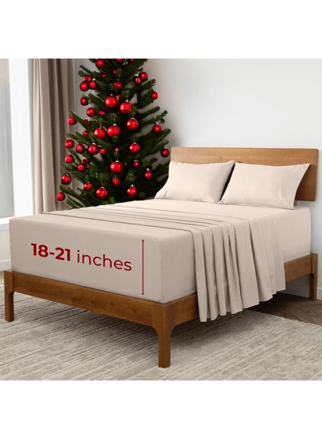 ميلاني Mellanni Extra Pocket Pocket King Sheet Set - 4 قطع أوراق الفراش الأيقونية وألواح وسادات - صفائح سرير تبريد ناعمة فاخرة - جيب عميق إضافي حتى 21 "" (Cal King Burnt Sand) - Image 1