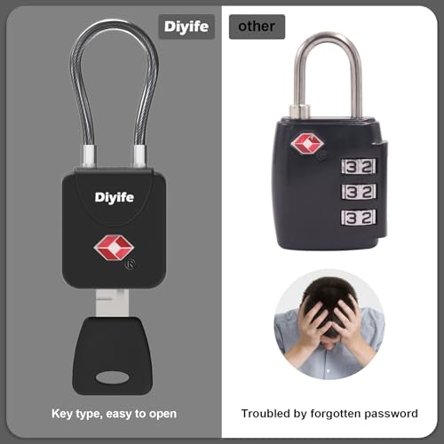 Diyife Luggage Locks with Key, [2 Pack] Diyife TSA Approved Luggage Locks, Suitcase Locks, Small TSA Travel Lock with Zinc Alloy Steel Cable Ideal for Backpacks, Bags, Toolbox, Case (Black) - Image 5