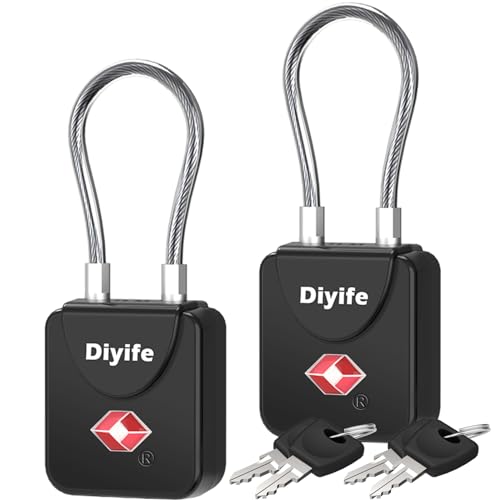 Diyife Luggage Locks with Key, [2 Pack] Diyife TSA Approved Luggage Locks, Suitcase Locks, Small TSA Travel Lock with Zinc Alloy Steel Cable Ideal for Backpacks, Bags, Toolbox, Case (Black) - Image 1