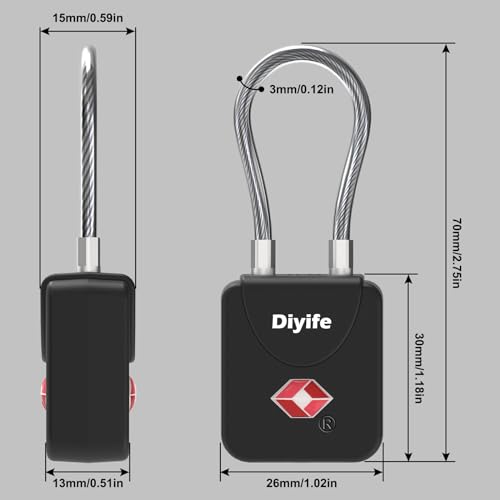 Diyife Luggage Locks with Key, [2 Pack] Diyife TSA Approved Luggage Locks, Suitcase Locks, Small TSA Travel Lock with Zinc Alloy Steel Cable Ideal for Backpacks, Bags, Toolbox, Case (Black) - Image 4