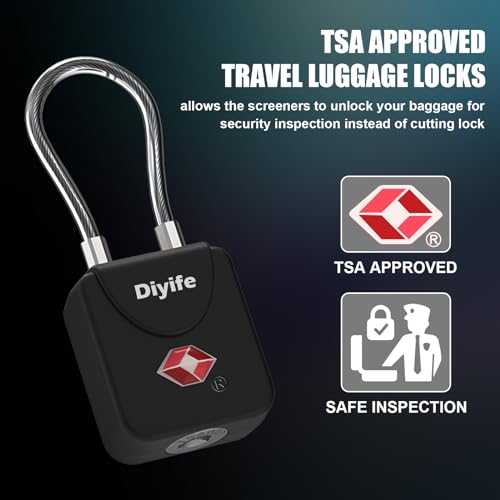 Diyife Luggage Locks with Key, [2 Pack] Diyife TSA Approved Luggage Locks, Suitcase Locks, Small TSA Travel Lock with Zinc Alloy Steel Cable Ideal for Backpacks, Bags, Toolbox, Case (Black) - Image 2