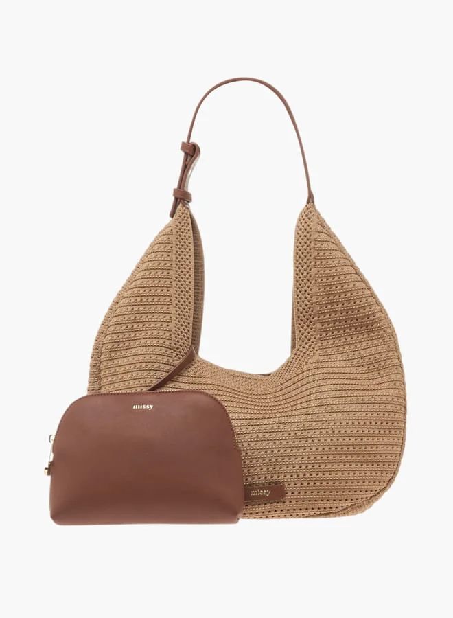 Womens Missy Textured Hobo Bag And Pouch Set