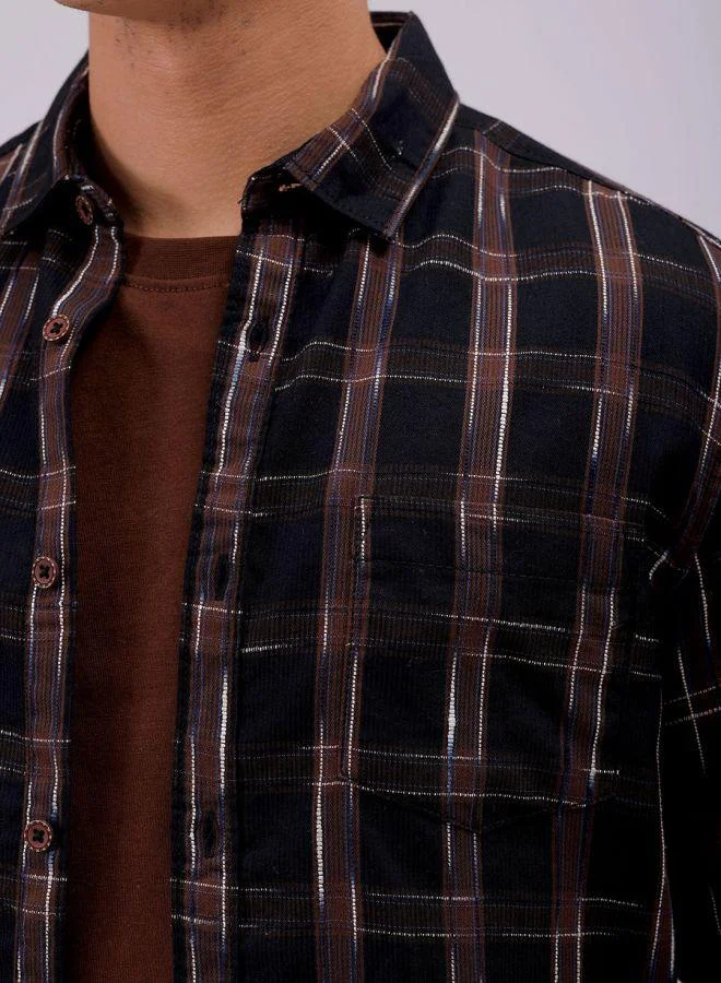 شركة المرآب الهندية Men Slim Fit Checkered Full Sleeves Cutaway Collar Casual Shirt