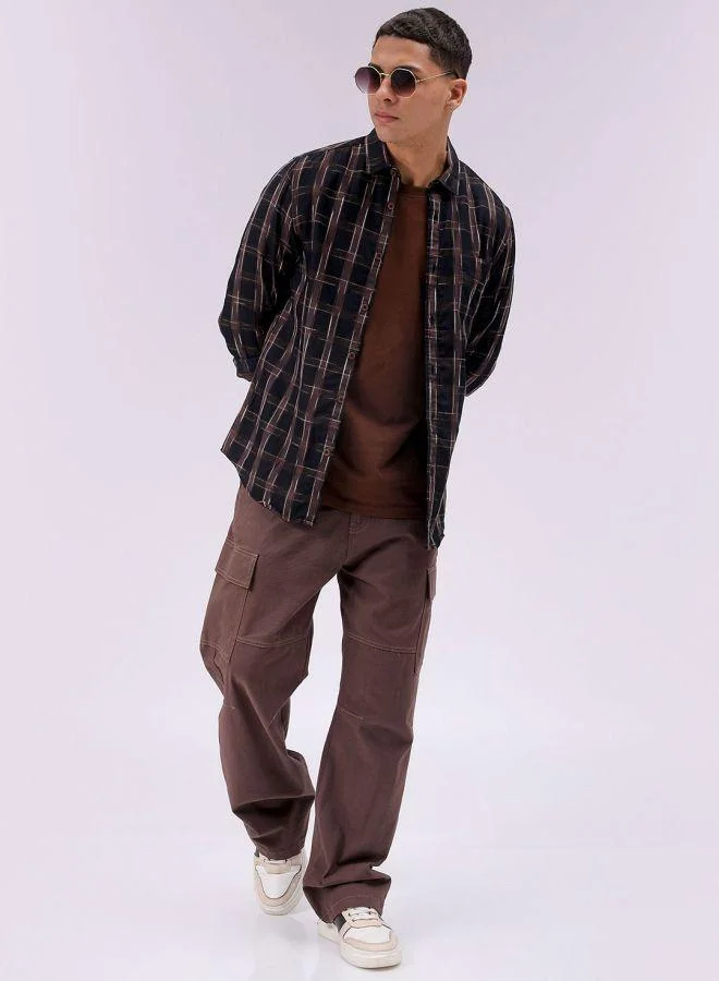 شركة المرآب الهندية Men Slim Fit Checkered Full Sleeves Cutaway Collar Casual Shirt