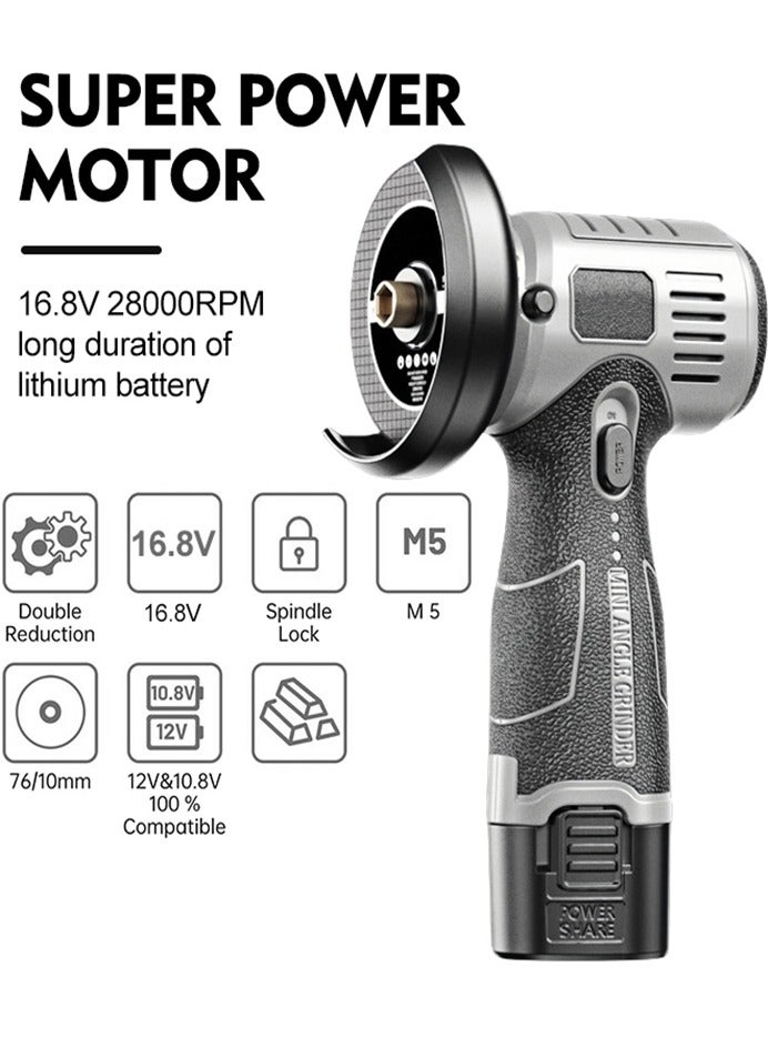 0TO1 TECH Cordless Angle Grinder Tool,28000RPM Mini Angle Grinder, 16.8V Cordless Electric Power Angle Grinder Tool with 2PCS 6000mAh Battery,Nylon Cutting Blade-s/Grinding Disc/Metal Cutting Disc - Image 3