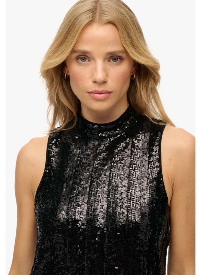 سوبر دراي فستان قصير بتصميم  لاين مزين بالترتر