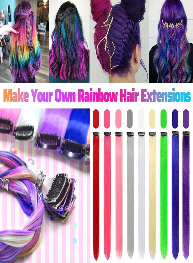 GPOVVIMX 12 PCS Purple Hair Extensions Clip in, Colored Party Highlights Extension for Kids Girls Synthetic Hairpiece Straight 22 inch - Image 2