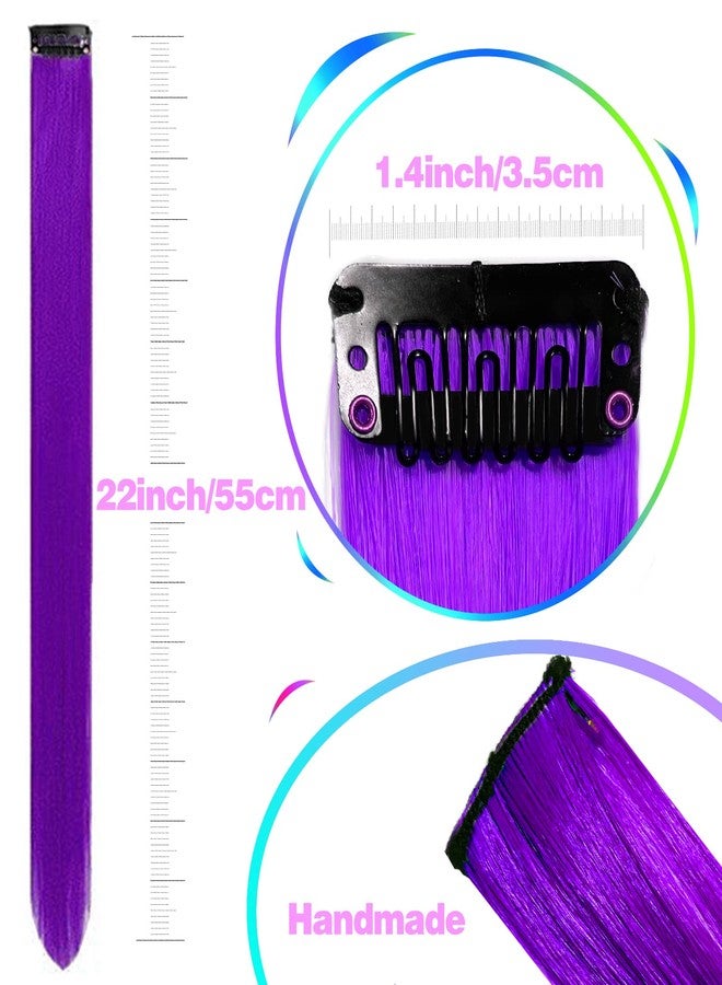 GPOVVIMX 12 PCS Purple Hair Extensions Clip in, Colored Party Highlights Extension for Kids Girls Synthetic Hairpiece Straight 22 inch - Image 4