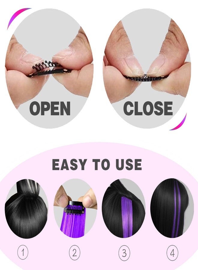 GPOVVIMX 12 PCS Purple Hair Extensions Clip in, Colored Party Highlights Extension for Kids Girls Synthetic Hairpiece Straight 22 inch - Image 3
