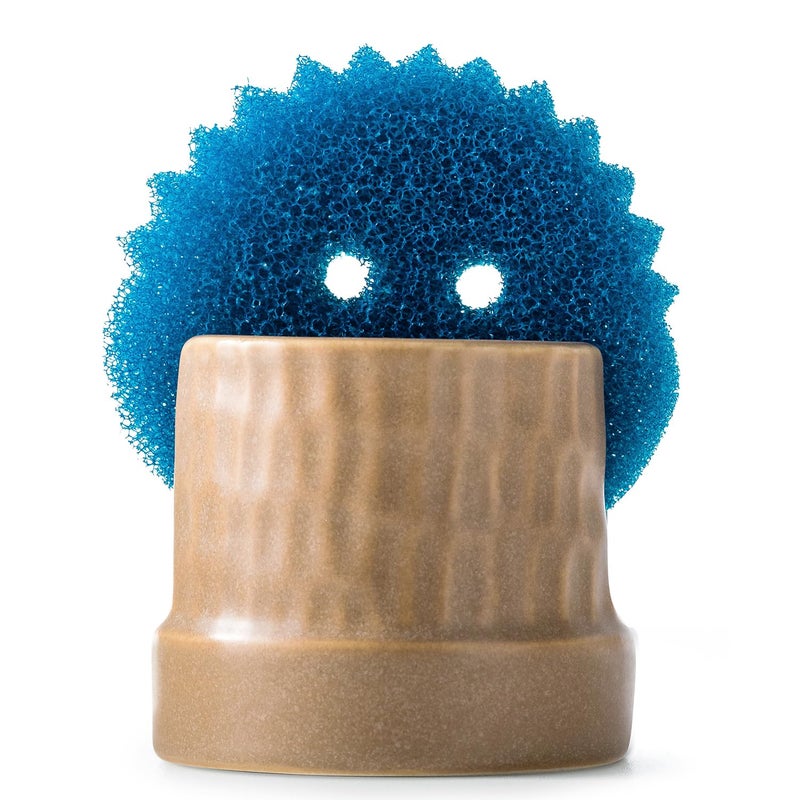 Zoeeker Sponge Holder for Kitchen Sink, Ceramic Sink Caddy Scrub Sponge Tray Dish Rack for Scrubbers, Kitchen Organizer, Brown - Image 1
