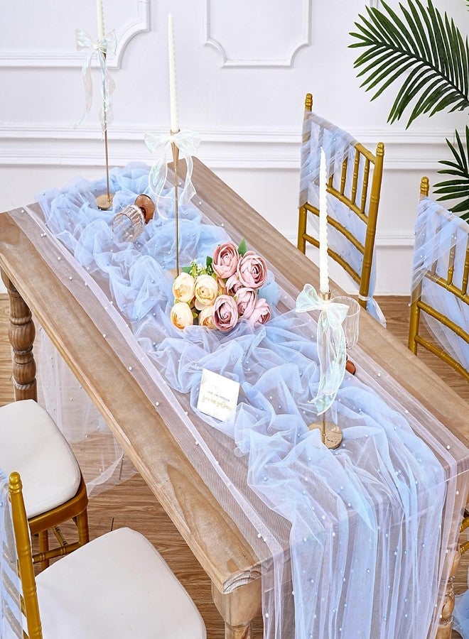 LuoluoHouse White Pearl Table Runner Tulle: 10ft Pearl Kitchen Linen 29x120 Inch Sheer Gauze Fabric for Wedding Decor Birthday Party Dining Table Cover - Image 3