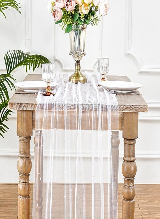 LuoluoHouse White Pearl Table Runner Tulle: 10ft Pearl Kitchen Linen 29x120 Inch Sheer Gauze Fabric for Wedding Decor Birthday Party Dining Table Cover - Image 2