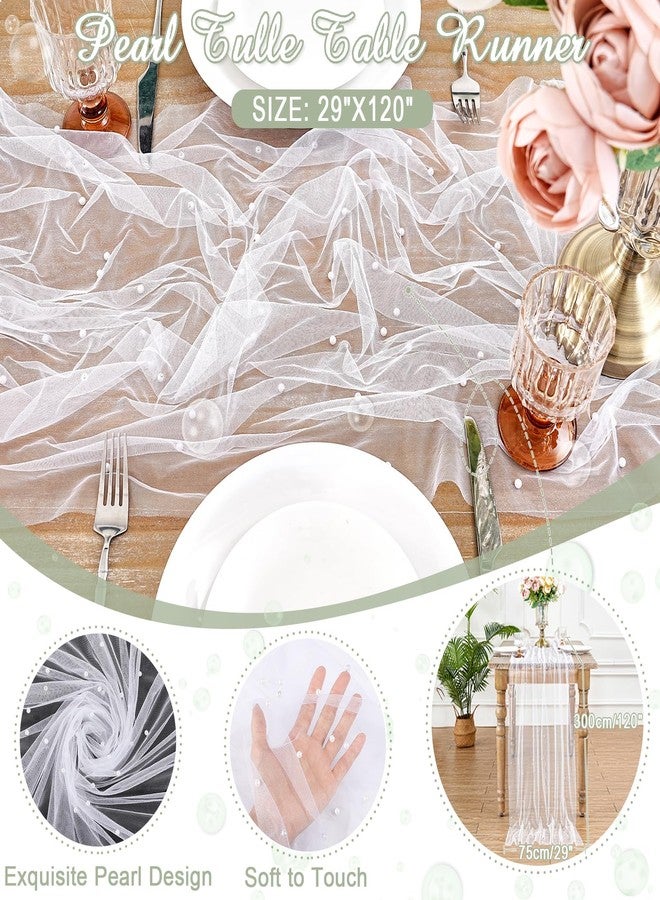 LuoluoHouse White Pearl Table Runner Tulle: 10ft Pearl Kitchen Linen 29x120 Inch Sheer Gauze Fabric for Wedding Decor Birthday Party Dining Table Cover - Image 5