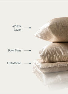 Good Sleep Royal Silk Duvet Set (6-Piece) Rose Gold King Size (220x240 cm), Smooth, Cooling & Skin-Friendly | Includes 1 Silk-Based Duvet Cover, 1 Fitted Bedsheet & 4 Pillow Covers with Zipper  - Image 3