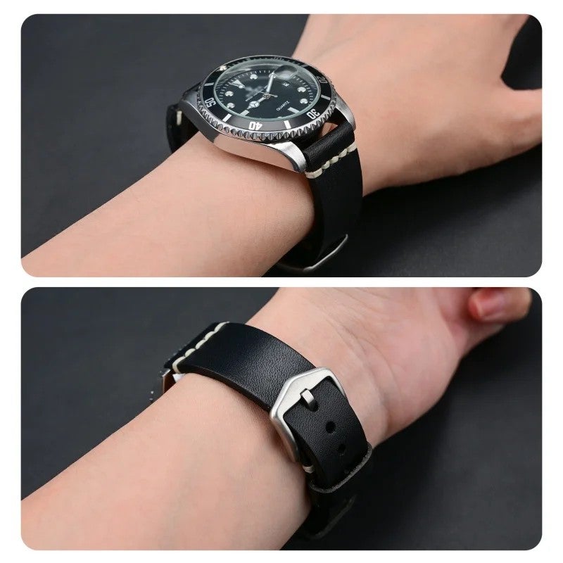 Bluejw Vintage Gradient Cowhide Watch Strap Replacement for Rolex & Omega – Luxury Leather Band with 316L Solid Stainless Steel Clasp - Image 5