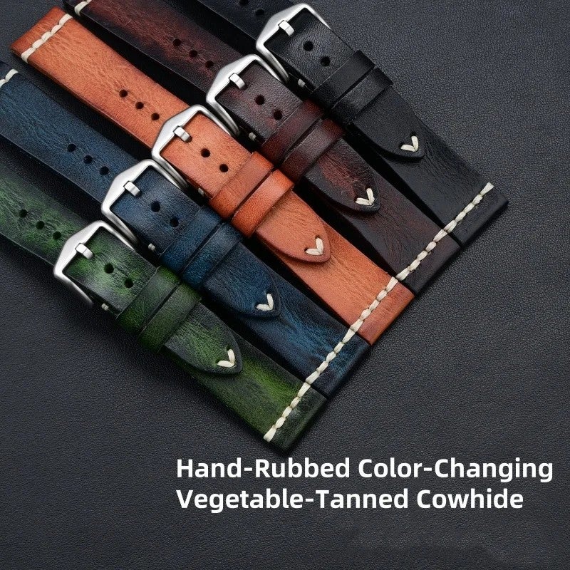 Bluejw Vintage Gradient Cowhide Watch Strap Replacement for Rolex & Omega – Luxury Leather Band with 316L Solid Stainless Steel Clasp - Image 4
