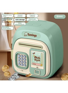 Cute Pet Simulation Fingerprint Identification Piggy Bank Dual-mode Key Unlock Can Access Piggy Bank Children's Toys-Color:Green Safe [fingerprint + Password] Gift Box + Battery