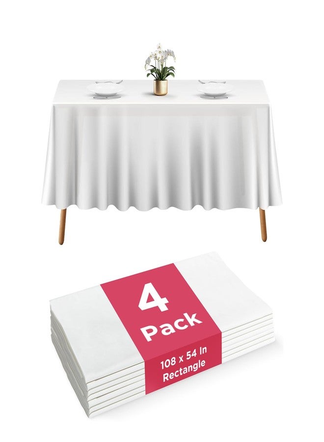 Prestee 4 Pack Plastic Table Cloth Disposable - 108" x 54" White Table Cloth Rectangle Table Cover - Heavy-Duty Waterproof Disposable Tablecloths for Weddings, Parties, BBQs, and Outdoor Dining Events - Image 1