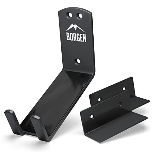 Borgen Bike Wall Mount Pedal Hook for E-Bikes, MTB & Road - Bicycle Wall Mount with Support Brackets and Wall Protection Pads, Suitable as Bike Rack Garage Bike Storage Shed and Bicycle Storage Indoor - Image 1