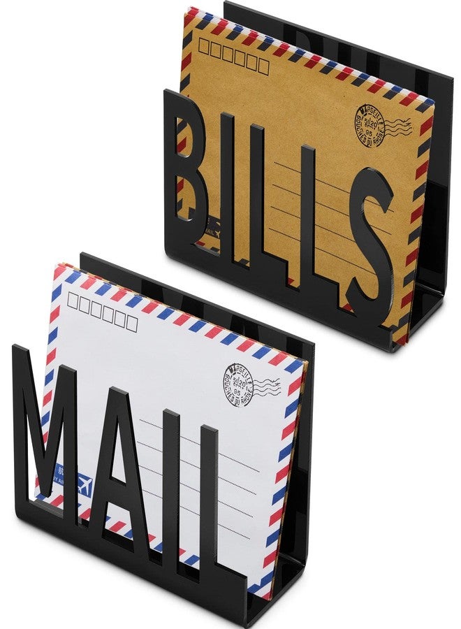 Quzzil 2 Pieces Acrylic Mail Bills Holders Mail Countertop Organizer Hollow Mail Sorter Letter Holder Decorative Bill and Mail Holder Desk Vertical Envelope Holder, Black - Image 1