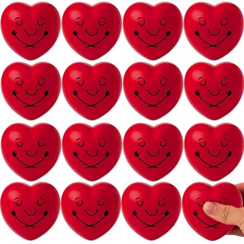 BASHOUT Heart Shape Stress Balls 16 Pcs Pack 3 Inch Red Heart Shape Smile Balls Squeeze Foam Heart Balls with Hug Soft Heart Balls for Valentines Classroom Gifts Valentines Party Favors BASHOUT - Image 1