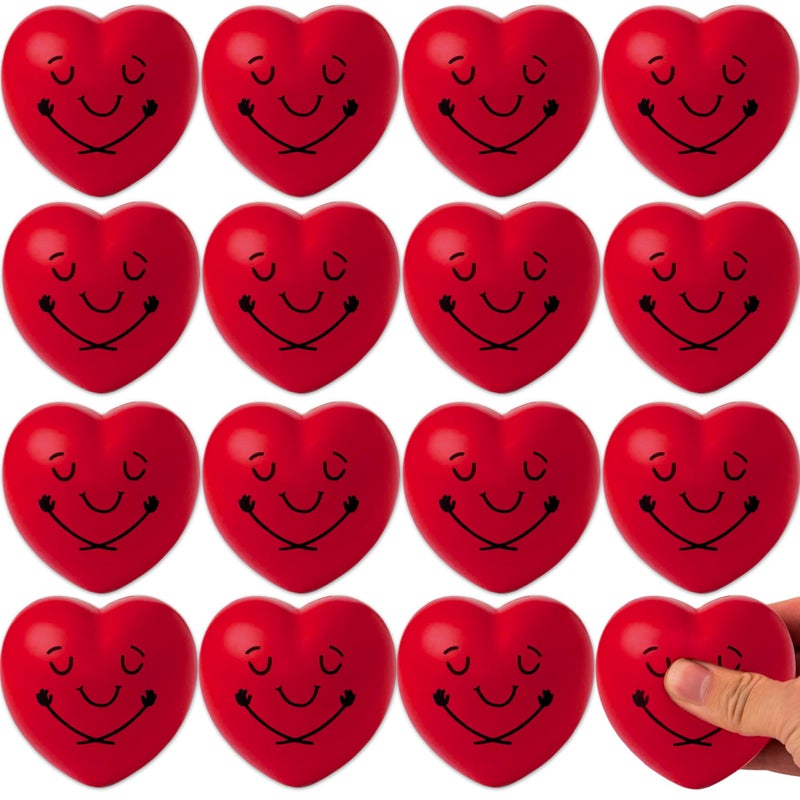 BASHOUT Heart Shape Stress Balls 16 Pcs Pack 3 Inch Red Heart Shape Smile Balls Squeeze Foam Heart Balls with Hug Soft Heart Balls for Valentines Classroom Gifts Valentines Party Favors BASHOUT - Image 3
