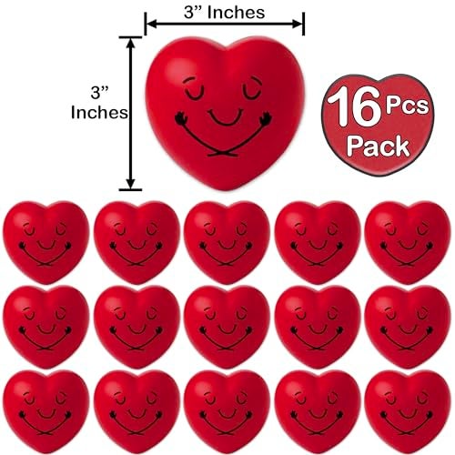BASHOUT Heart Shape Stress Balls 16 Pcs Pack 3 Inch Red Heart Shape Smile Balls Squeeze Foam Heart Balls with Hug Soft Heart Balls for Valentines Classroom Gifts Valentines Party Favors BASHOUT - Image 5