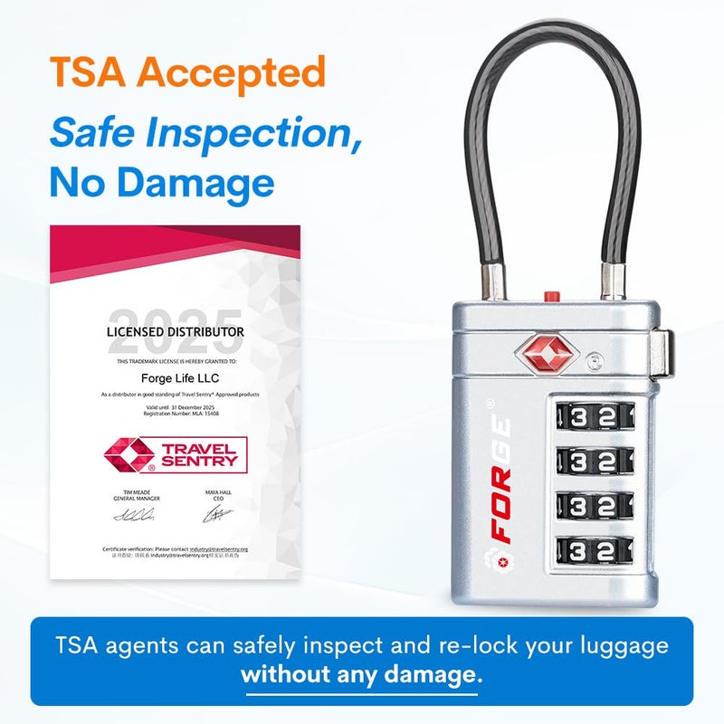 أقفال أمتعة معتمدة من قبل TSA من شركة Forge – أقفال تسافرية برمز تركيبي مكون من 4 أرقام، مزودة بمؤشر تنبيه عند فتح الأمتعات من قبل السلطات، وهيكل مصنوع من سبيكة الزنك، مناسبة للحقائب والظهور وغيرها. ا - Image 3
