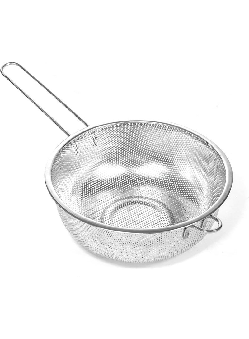 Strainer with Long Handle, Round Kitchen Strainer, Mesh Strainer Pot, Strainer Skimmer in Stainless Steel, Easy to Clean, Rust Resistant, Sieve for Food, Tea, Rice, Oil, Noodles, Fruits and Vegetables - Image 1
