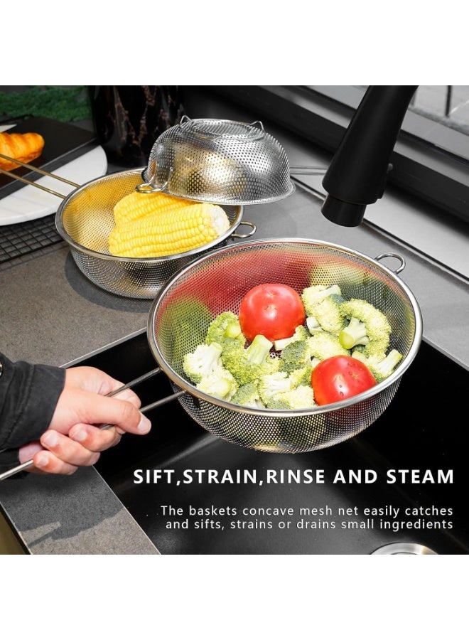 Strainer with Long Handle, Round Kitchen Strainer, Mesh Strainer Pot, Strainer Skimmer in Stainless Steel, Easy to Clean, Rust Resistant, Sieve for Food, Tea, Rice, Oil, Noodles, Fruits and Vegetables - Image 3