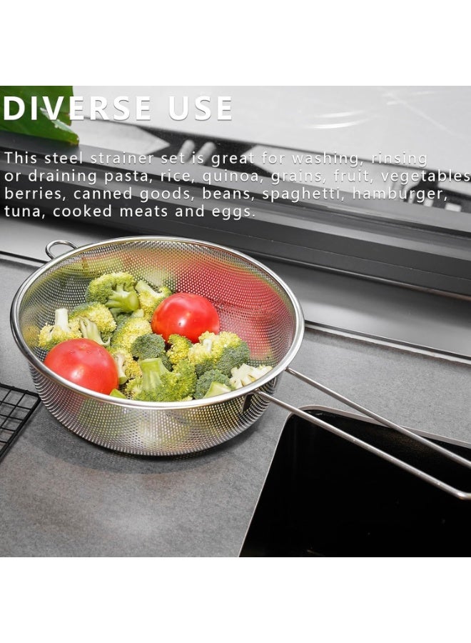 Strainer with Long Handle, Round Kitchen Strainer, Mesh Strainer Pot, Strainer Skimmer in Stainless Steel, Easy to Clean, Rust Resistant, Sieve for Food, Tea, Rice, Oil, Noodles, Fruits and Vegetables - Image 2