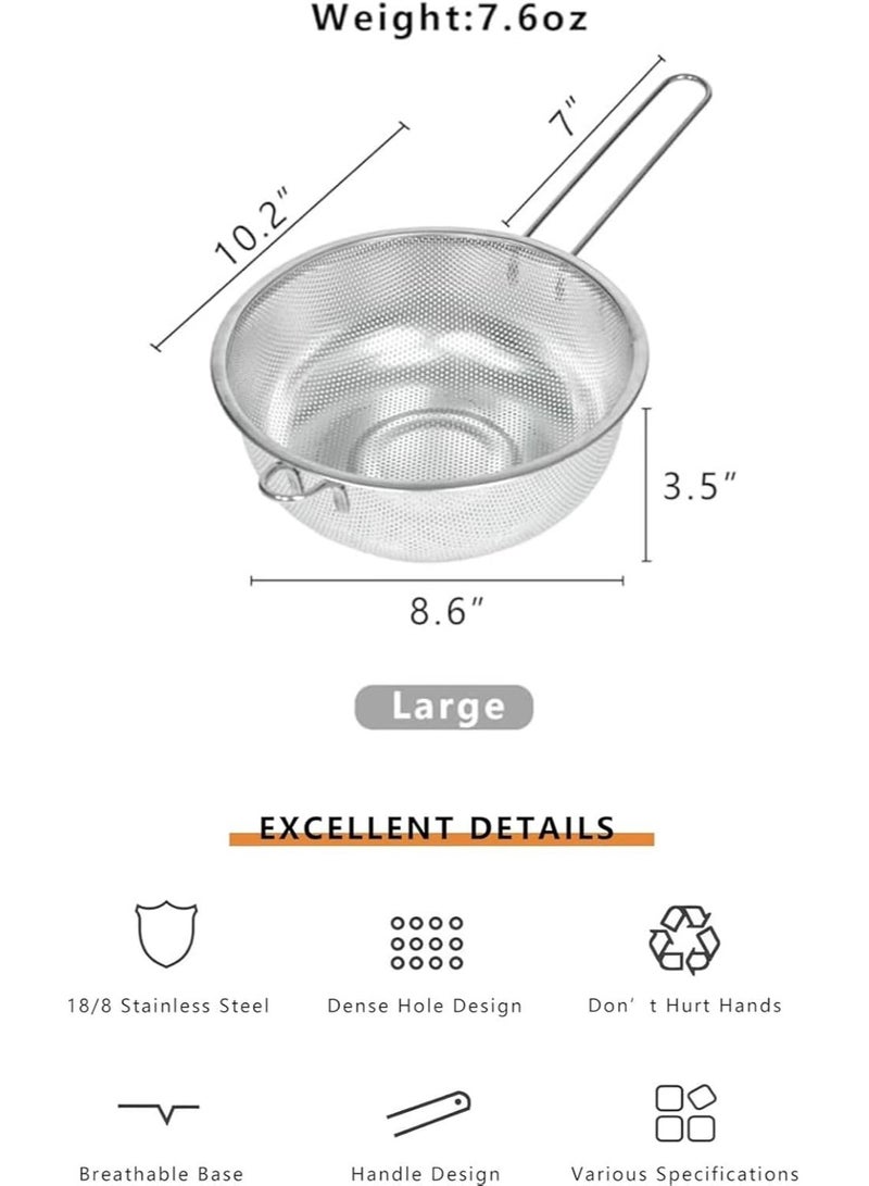 Strainer with Long Handle, Round Kitchen Strainer, Mesh Strainer Pot, Strainer Skimmer in Stainless Steel, Easy to Clean, Rust Resistant, Sieve for Food, Tea, Rice, Oil, Noodles, Fruits and Vegetables - Image 4