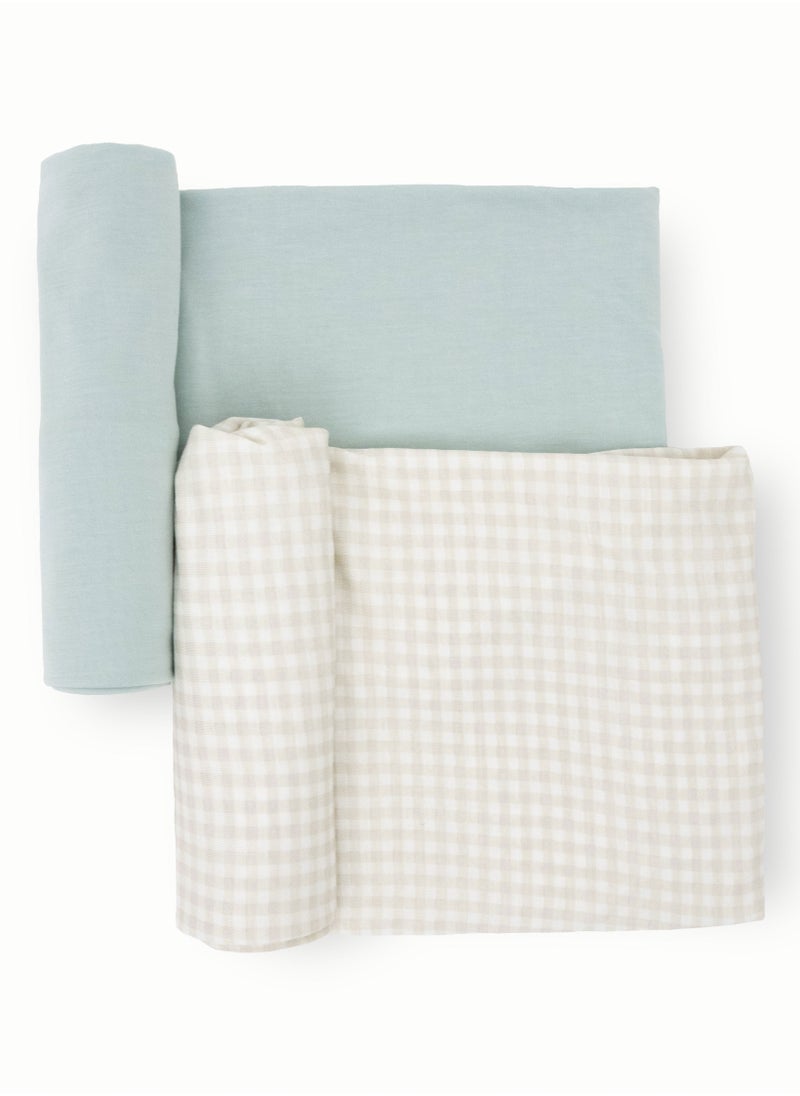 little unicorn - Stretch Knit Swaddle 2 Pack	Frost Green - Image 1