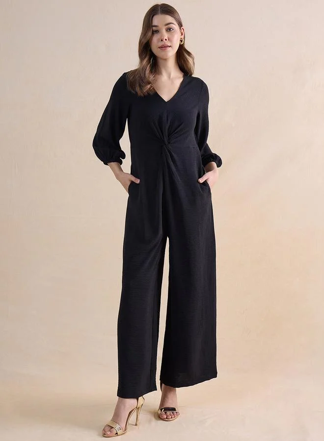 Black Plain Jumpsuit with Twist Detail