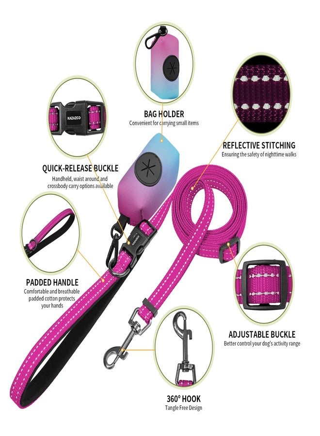 Kazazoo Hands-Free Christmas Dog Leash with Poop Bag Holder, Adjustable 4-7 Ft Waist for Dog Walking, Running for Small & Medium Dogs with Reflective Strips, Nylon Waist Belt, Hotpink - Image 3