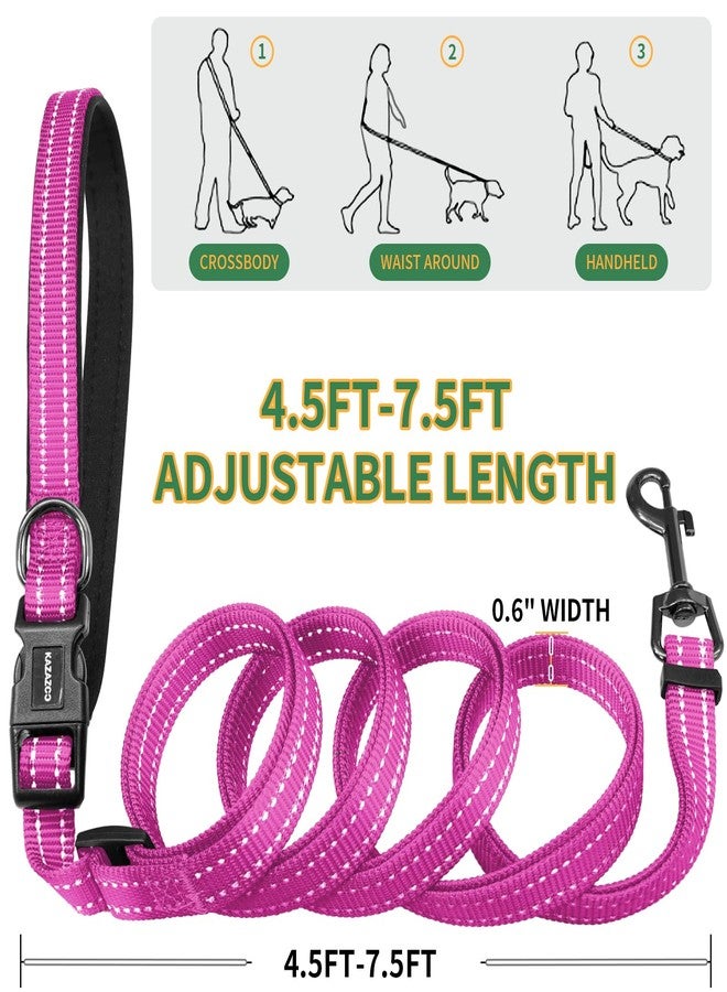 Kazazoo Hands-Free Christmas Dog Leash with Poop Bag Holder, Adjustable 4-7 Ft Waist for Dog Walking, Running for Small & Medium Dogs with Reflective Strips, Nylon Waist Belt, Hotpink - Image 4