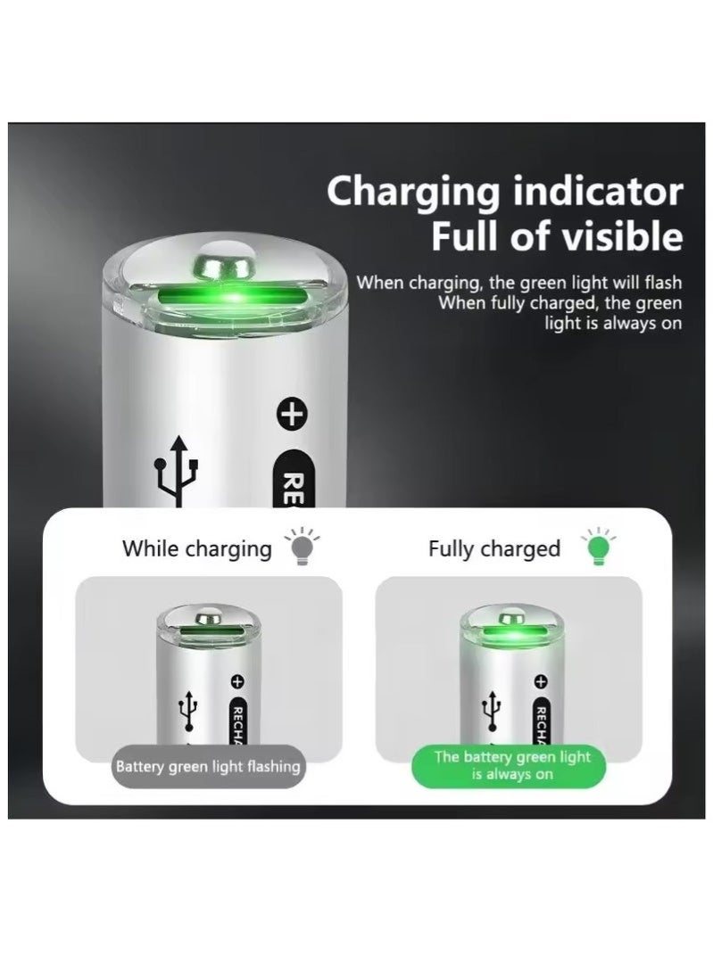 4-Pack USB AA Lithium ion Rechargeable Battery, High Capacity 1.5V 2500mWh Rechargeable AA Battery, Cycle With Type C Port Cable, Constant Output - Image 3