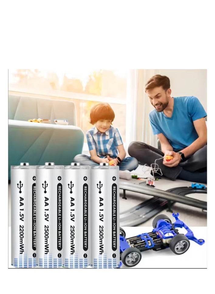 4-Pack USB AA Lithium ion Rechargeable Battery, High Capacity 1.5V 2500mWh Rechargeable AA Battery, Cycle With Type C Port Cable, Constant Output - Image 4