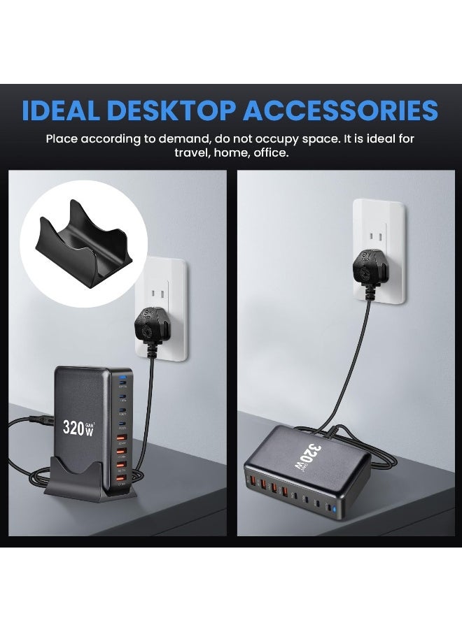 ماركة غير محددة - شاحن USB C بقوة 320 واط، محطة شحن سريعة بـ 8 منافذ، محور Type C، محول شاحن لابتوب PD بقوة 100 واط/65 واط/20 واط لجهاز iPad و iPhone 15 و14 و13 و12 و11 Pro Max وغيرها - Image 1