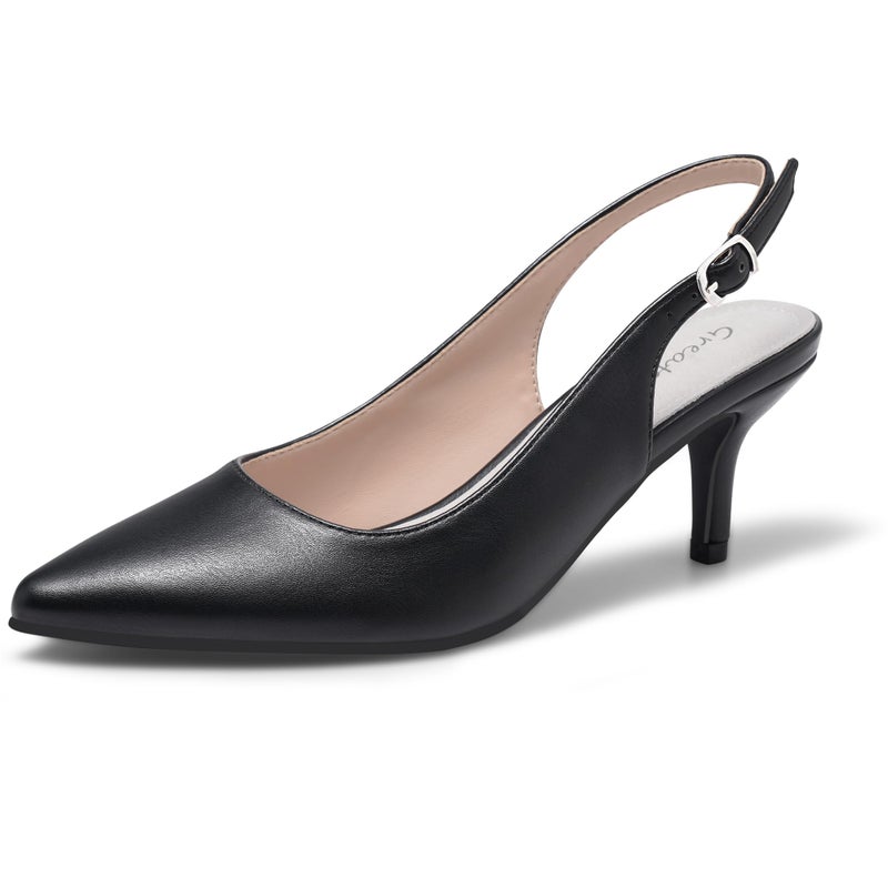 Greatonu Women's Black Kitten Heels Pointed Toe Slingback Leather Insole Casual Party Wedding Dress Pumps Shoes Size 9 - Image 5