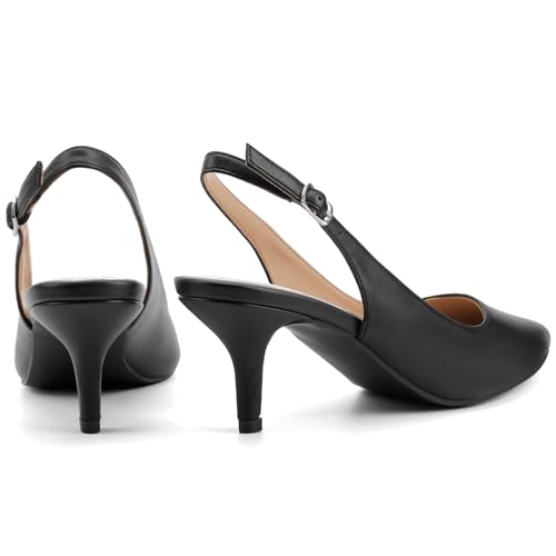 Greatonu Women's Black Kitten Heels Pointed Toe Slingback Leather Insole Casual Party Wedding Dress Pumps Shoes Size 9 - Image 4