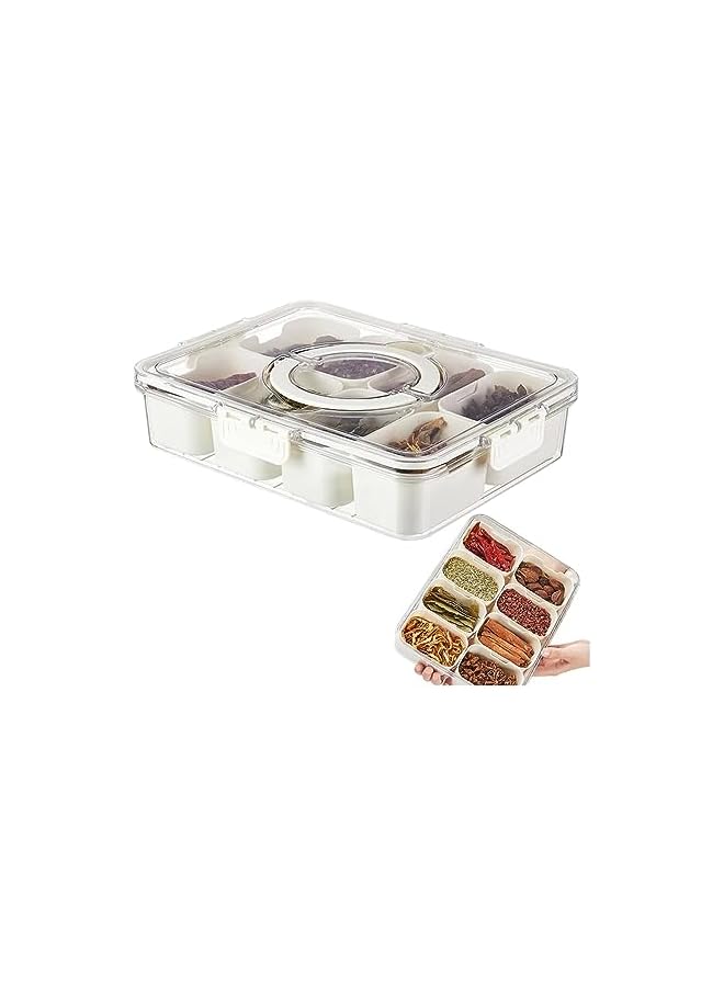 Green Tiger Food Serving Tray with Lids Stackable Fruit&Veggie Container with 8 Small Dividers Plastic Storage Bins for Fridge Pantry Freezer Clear Snack Box for Candy Nuts Spice - Image 1
